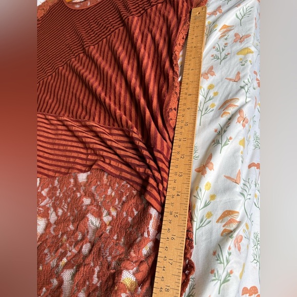Free People rust lace striped hi low shirt size small boho - Picture 7 of 9